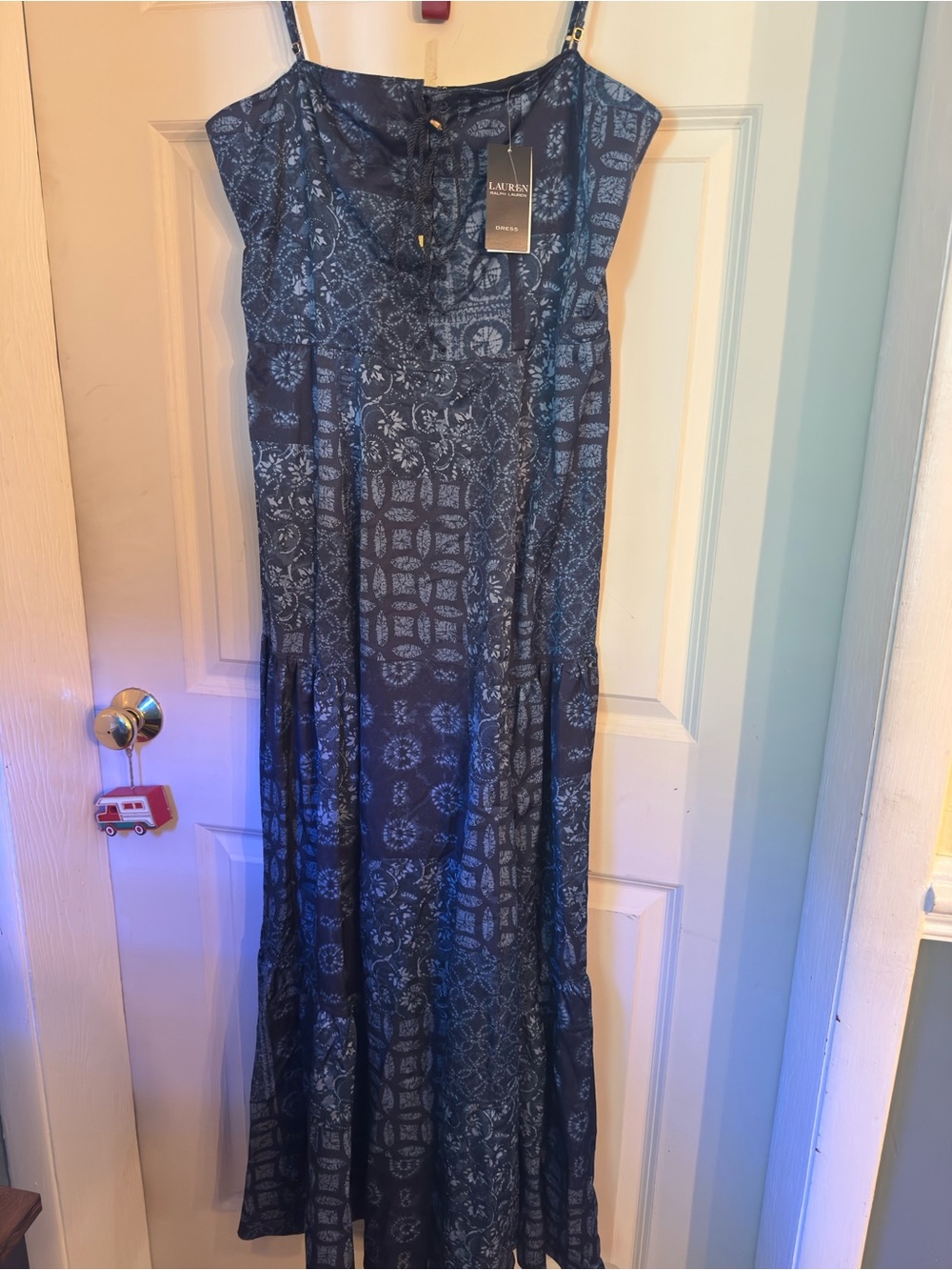 Ralph Lauren Navy Blue Printed Maxi Dress nwt